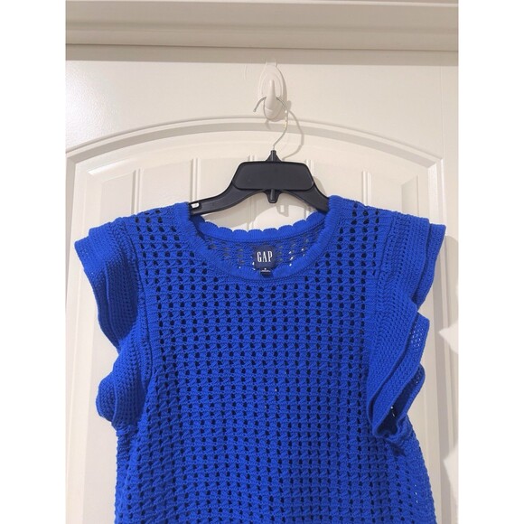GAP Women’s Royal Blue Flutter Sleeve Cotton Crochet Sweater Top Size Small NWOT - Picture 6 of 10